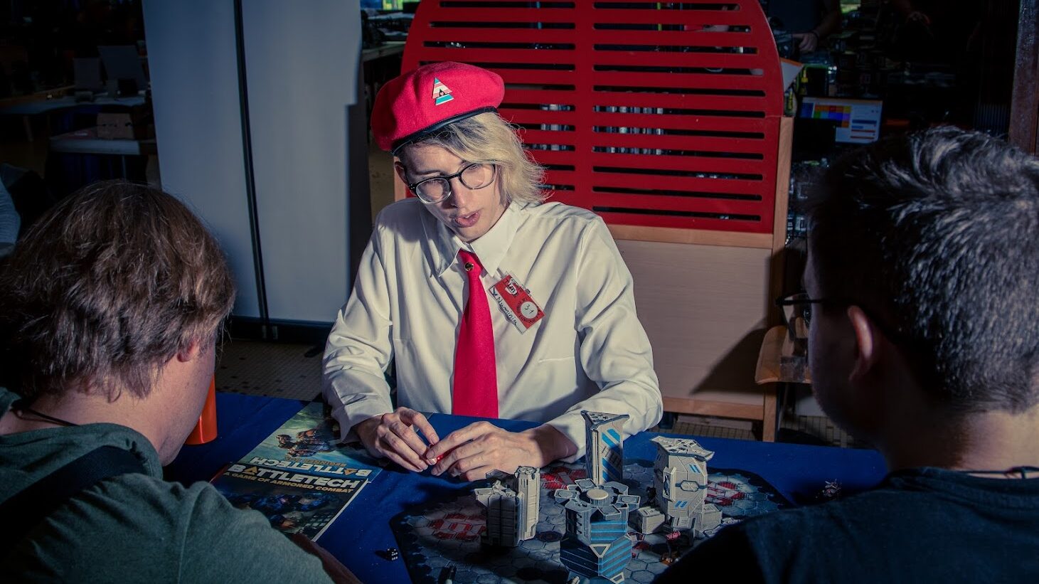 me demoing a game of Battletech in convention